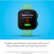Garmin Bounce Kids Smartwatch – Two-Way Text & Voice Messaging, Green Burst | Official USA Model | Bundle with 2-Year Protection & Type C Adapter
