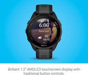 Garmin Forerunner® 165 GPS Smart Sport Watch – Black + Slate Gray, AMOLED Display, 11-Day Battery, Training Metrics, Recovery Insights | Bundle with 2-YR CPS Protection