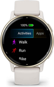 Garmin Vivoactive® 5 Health & Fitness GPS Smartwatch – Cream Gold Aluminum Bezel, Ivory Silicone Band, 1.2” AMOLED Touchscreen, 11-Day Battery, Bundle