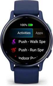 Garmin Vivoactive 5 GPS Smartwatch – Health & Fitness Tracker, Metallic Navy Bezel with Silicone Band, 1.2” AMOLED Touchscreen, 11-Day Battery (Bundle)