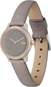 Lacoste.12.12 Swift Women’s Quartz Watch – 26mm Aluminum Case, Leather Strap, Petit Piqué Dial, Water Resistant, Taupe
