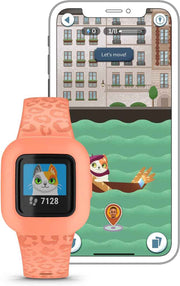 Garmin vívofit® jr. 3 Kids Fitness Tracker – Peach Leopard, Swim-Friendly, Up to 1-Year Battery Life, Activity & Adventure Tracker