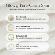 ARENCIA Rice + LHA Pore Control Cleanser – Salicylic Acid Exfoliating Face Wash for All Skin Types