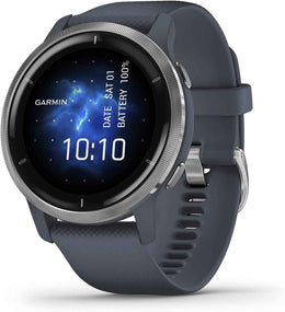 Garmin Venu 2 GPS Smartwatch – Silver Bezel with Granite Blue Silicone Band