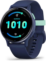 Garmin Vivoactive 5 GPS Smartwatch – Health & Fitness Tracker, Metallic Navy Bezel with Silicone Band, 1.2” AMOLED Touchscreen, 11-Day Battery (Bundle)