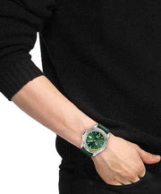 Lacoste Regatta Men’s Quartz Watch – 46mm Stainless Steel Case, Green Dial, Silicone Strap, Sporty Water-Resistant Design