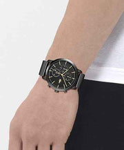 Lacoste Replay Men’s Multifunction Watch – Black Gold Mesh, 44mm Stainless Steel Case, Contemporary Urban Design, Water Resistant
