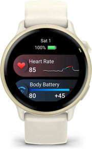 Garmin vivoactive 6 GPS Smartwatch (Lunar Gold/Bone Band) + House of Marley Rebel Wireless Earbuds Bundle