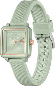 Lacoste.12.12 Flow Women’s Quartz Watch – Green Aluminum Case, Slim Silicone Strap, Minimalist Square Design, Water Resistant 3ATM, 26mm