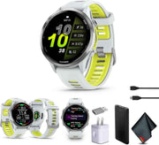 Garmin Forerunner 970 GPS Running Smartwatch – Titanium with Whitestone Case & Amp Yellow Band, Fitness & Training Bundle with Power Bank