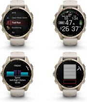Garmin fēnix 8 Sapphire – 43mm AMOLED Multisport GPS Smartwatch with LED Flashlight & Health Tracking (Soft Gold / Fog Gray–Sandstone Band)