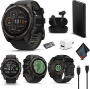 Garmin Fenix 8 Solar Sapphire Premium Multisport GPS Smartwatch – 51MM Carbon Gray DLC Titanium with Black/Pebble Gray Silicone Band, LED Flashlight, Advanced Fitness & Health Tracking