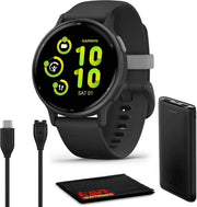 Garmin Vivoactive® 5 Health & Fitness GPS Smartwatch – Slate Aluminum Bezel, Black Silicone Band, 1.2” AMOLED Display, 11-Day Battery (Bundle)