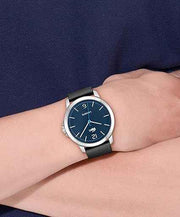 Lacoste Ottawa Men’s Quartz Watch – 3H Stainless Steel Case, Black Leather Strap, Blue Dial, 5 ATM Water Resistance