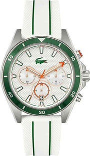 Lacoste Mainsail Men’s Chronograph Watch – 43mm Stainless Steel Case, White Dial, Water Resistant 50m – Sporty Nautical-Inspired Timepiece