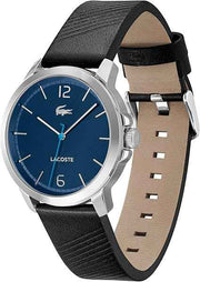 Lacoste Ottawa Men’s Quartz Watch – 3H Stainless Steel Case, Black Leather Strap, Blue Dial, 5 ATM Water Resistance