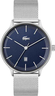 Lacoste Club Men’s Quartz Watch – Slim 3H Design, Stainless Steel Mesh Bracelet, Blue Dial, 42mm