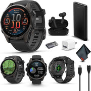 Garmin fēnix 8 – 43mm AMOLED Sapphire Premium Multisport GPS Smartwatch (Carbon Gray DLC Titanium with Black-Gray Silicone Band) – Fitness & Health Bundle for Men