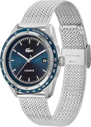 Lacoste Men’s Everett Mesh Watch – Stainless Steel Case & Bracelet, Blue Dial, Quartz Movement, Date Function, Durable Mineral Crystal