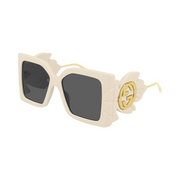 Gucci GG0535S Ivory Square Sunglasses with Grey Lenses – Women’s Italian Luxury Eyewear