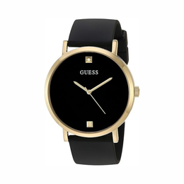GUESS Men’s Stainless Steel Genuine Diamond Dial Watch | Black Silicone Strap & Gold-Tone Case | 44mm Quartz Analog Watch