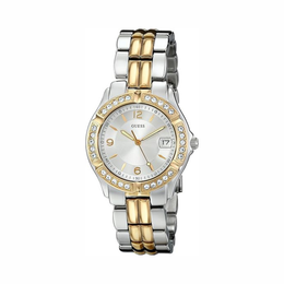 GUESS Gold-Tone Two-Tone Bracelet Watch | Silver Dial with Date Window | 36mm Stainless Steel Quartz Analog Watch