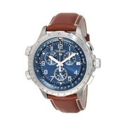 Hamilton Khaki Aviation X-Wind GMT Chronograph Quartz Watch – Swiss Made, 46mm Stainless Steel Case, Blue Dial, Brown Leather Strap