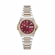 GUESS Gc Rose Gold & Silver Multi-Tone Analog Watch | Red Dial & Stainless Steel Bracelet