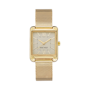 Nine West Women’s Mesh Bracelet Watch – Gold-Tone, Quartz Movement, Champagne Dial