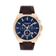 Coach Jackson Men's 45mm Chronograph Watch – Rose Gold Case with Navy Dial and Brown Leather Strap