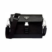 Prada Unisex Re-Nylon Saffiano Leather Messenger Crossbody Bag in Nero Black – Model 2VD053