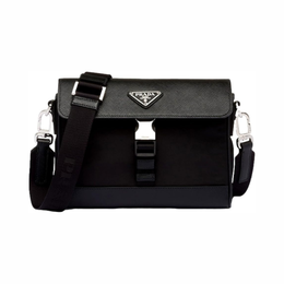 Prada Unisex Re-Nylon Saffiano Leather Messenger Crossbody Bag in Nero Black – Model 2VD053