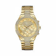 GUESS Women's Gold-Tone Crystal Embellished Stainless Steel Bracelet Watch | Multifunction Day-Date Dial | Model U0628L2