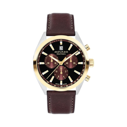 Movado Heritage Series Datron Men's Chronograph Watch – 41mm Swiss Quartz, Calfskin Leather Strap, 5 ATM Water Resistance