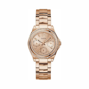 GUESS Women’s 36mm Rose Gold-Tone Multifunction Watch | Crystal Accents & Stainless Steel Bracelet
