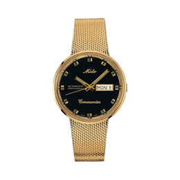 MIDO Commander 1959 – Swiss Automatic Men’s Watch  37 mm Stainless Steel Case | Black on Gold Milanese Bracelet | Swiss Mad
