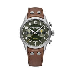 Raymond Weil Freelancer Men’s Pilot Flyback Chronograph Watch 7783-TIC-05520 – Green Dial, RW5530 Automatic, 42mm