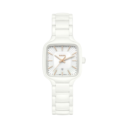 Rado True Square 29.2mm Ladies Watch – White Dial with Gold Indexes, Date Display, Swiss Automatic