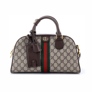 Gucci Ophidia Convertible Boston Top Handle Bag – Pre-Loved GG Coated Canvas with Leather, Medium Brown