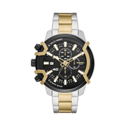 Diesel Griffed Men’s Chronograph Watch – 48mm Silver & Gold Stainless Steel, Leather, or Silicone Band