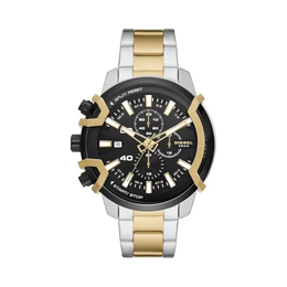 Diesel Griffed Men’s Chronograph Watch – 48mm Silver & Gold Stainless Steel, Leather, or Silicone Band