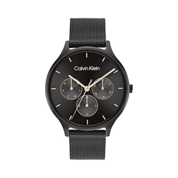 Calvin Klein Timeless Women’s Multifunction Quartz Watch – 38mm Black Ion-Plated Mesh Bracelet