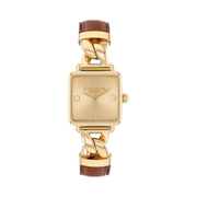 Coach Cass Women's Square Quartz Watch – Gold-Tone Case with Saddle Leather Strap