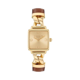 Coach Cass Women's Square Quartz Watch – Gold-Tone Case with Saddle Leather Strap