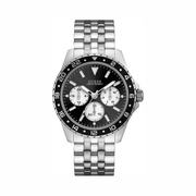 GUESS Men’s Analog Stainless Steel Watch | Black Multi-Function Dial & 44mm Silver-Tone Case