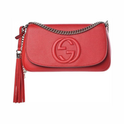 Gucci Soho Interlocking GG Red Leather Chain Flap Shoulder Bag – Made in Italy