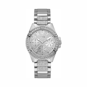 GUESS Rhinestone Silver-Tone 40mm Multifunction Watch | Crystal Bracelet & Glitz Dial