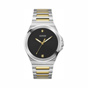 GUESS Two-Tone Analog Watch – Silver and Gold-Tone Case with Crystal Hour Markers and Polished Link Bracelet