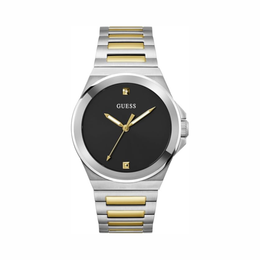 GUESS Two-Tone Analog Watch – Silver and Gold-Tone Case with Crystal Hour Markers and Polished Link Bracelet