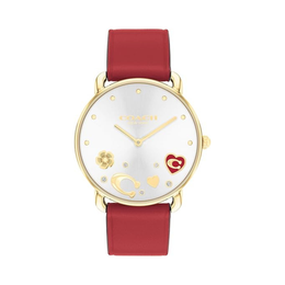 Coach Elliot Women’s 2H Quartz Watch – 36mm Gold-Tone Case, Red Calfskin Strap, Crystal Accents with Signature Heart Motif, Water Resistant 3ATM
